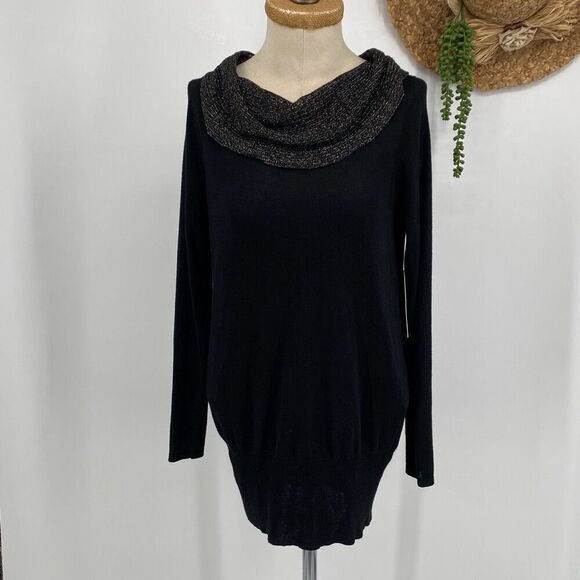 NWT Tahari Julianne Cowl Neck Sweater M‎ Metallic Gold Black Dressy - Picture 1 of 11